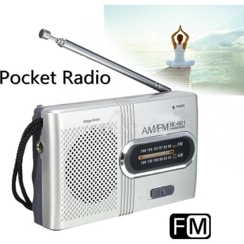 50Pcs/Lot Portable Pocket AM/FM 2-Band Radio Receiver Speaker 3.5mm Earphone Plug Jack