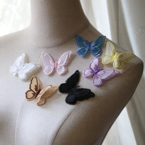 7pc DIY fashion organza 2layer 3D butterfly Patches for clothing Embroidery Sequins patches for bags decorative parches applique