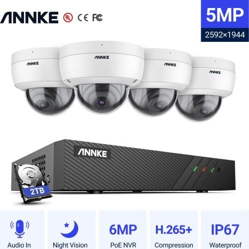 ANNKE 5MP PoE IP Security Camera System 4pcs ONVIF Dome Cameras 6MP NVR Night Vision Mic IP67 Outdoor Indoor CCTV Surveillance