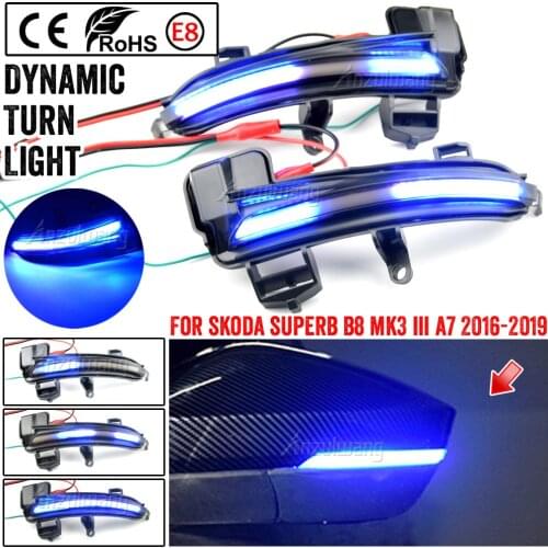 For Skoda Superb A7 MK3 B8 2016-2019 Side Mirror Flasher Light Blue-Yellow LED Dynamic Sequential Turn Signal Flasher Blinker