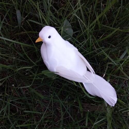 Artificial White Pigeon Plastic+Foam+Feather Figurines Miniatures Home Garden Hanging Decoration Creative Gift Pet Toy Figurines