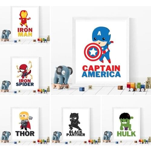 Marvel Superhero Canvas Painting Hulk Iron Man Captain America Cartoons Posters and Prints Kids Bedroom Boys Wall Decor Cuadros