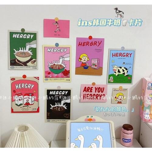 Milk girl card girly heart cute cartoon small poster postcard room wall decoration sticker girl gift card