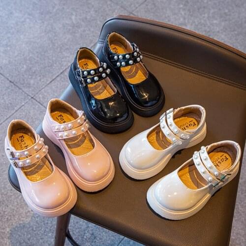 2021 Autumn Fashion Princess Pearl Shoe Kids Little Girl School Child Shoes Dress Party Leather Shoe 3 4 5 6 7 8 9 10 11 12 Year