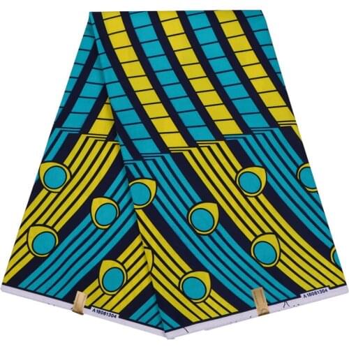 2019 Beautiful Yellow And Blue Pattern Print High Quality African Ankara Veritable Real Wax Sewing Polyester Fabric 6 Yard