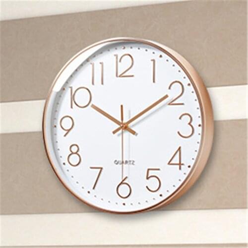 Quartz Wall Clock Rose Gold Silent Hanging Clock 10 Inch Digital Scale Horloges for Office Living Room Nordic Wall Watch Decor