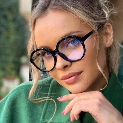 Fashion Computer Glasses Female Black Round Eyeglasses Frame Blue Light Blocking Women Men Gaming Optical Glasses