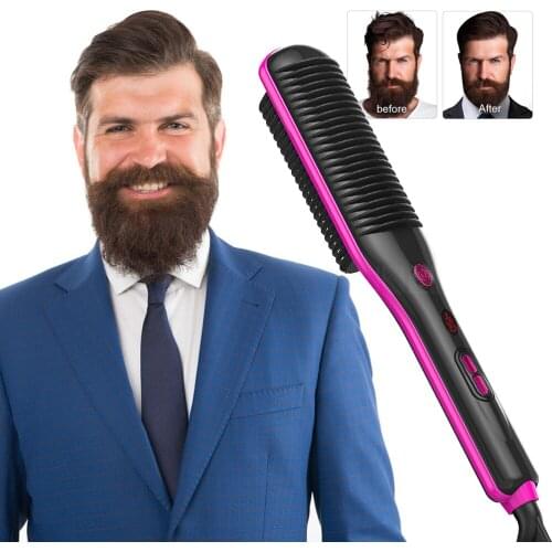 Men Beard Straightener Brush Professional Hair Straightener Electric Hairbrush Hot Heating Comb Hair Curler Straightening Comb