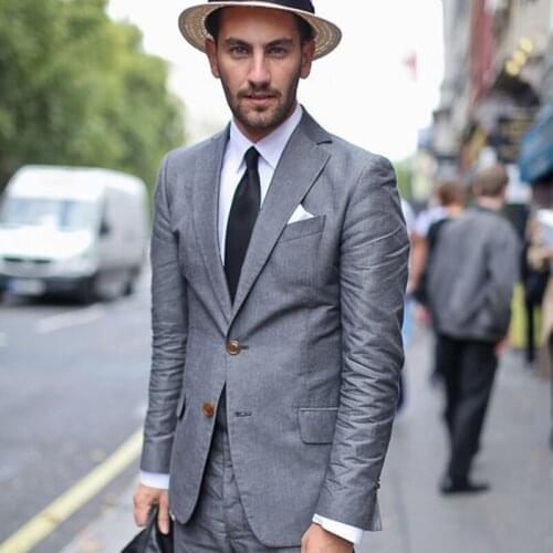 ANNIEBRITNEY Grey 2 Piece Slim Fit Men Business Suit Tailor Made Groom Wedding Tuxedo 2 Piece Prom Wedding Business Men Suit Set