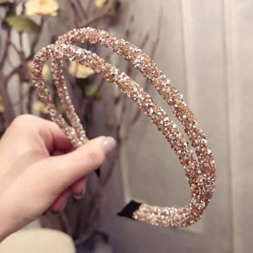 New Fashion Rhinestone Hairband Women Solid Thin Side Headband Glitter Shiny Turban Girl Autumn Winter Hair Accessories Headwear