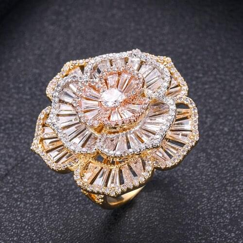 Janekelly Charm Trendy flower shape Statement Stacks Rings for Women Cubic Zircon Finger Rings Beads Ring Boho Beach Jewelry