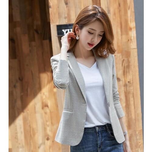 Womens Formal Blazers Suit Jacket Female 2020 Spring Autumn New Korean Temperament Long Sleeve Coat Top OL Ladies Short Blazer