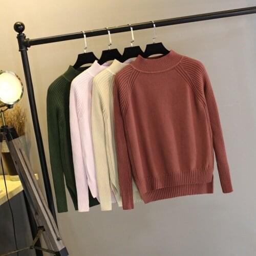 WWENN Korean Fashion Thick Pullovers Women Half High Collar 2021 Autumn Winter Casual Loose Female Sweater Long Sleeve Knit Top