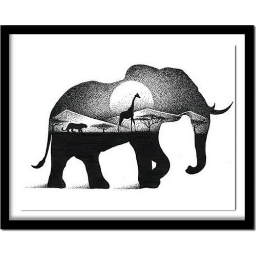 DIY Black Animals Diamond Painting Cross Stitch Wall Decor Patterns Rhinestone Diamond Embroidery Elephant Needlework Art Square
