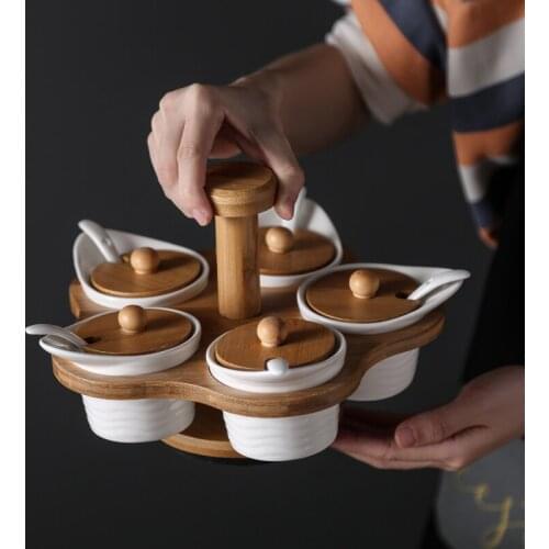 Creative Ceramic Seasoning Set Multi-grid Practical Rotating Seasoning Bottle Kitchen Storage Supplies Seasoning Storage Rack