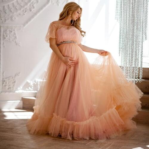 Tulle A Line Maternity Dresses Short Sleeves Maternity Gown for Photoshoot Boudoir Lingerie Bathrobe Nightwear Babydoll Robe