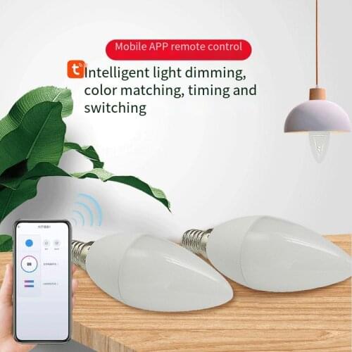 Tuya Smart Wifi LED Bulb E14 RGB CW Dimmable LED Lamp Voice Control Magic Bulb 4W Candle Work with Alexa Google Home Assistant
