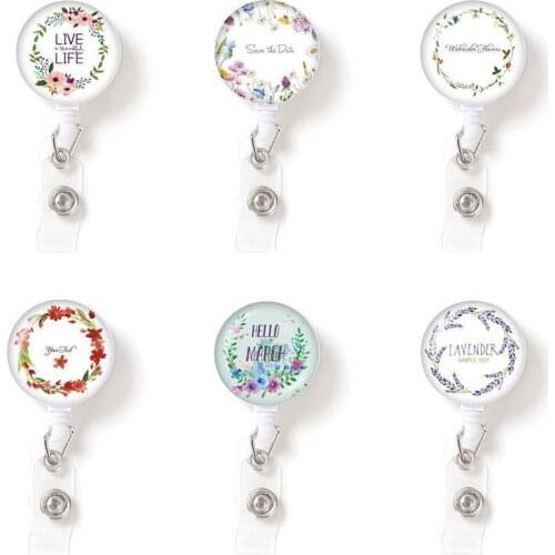 Simple Beautiful Flowers Nurse/Doctor Badge Reel Badge Holder Clip Retractable ID Badge Holder With 360 Rotating Alligator Clip