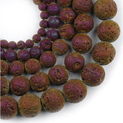 YHBZRET Purple Plating Natural Lava Stone 4/6/8/10/12MM Spacer Loose beads for Jewelry Making bracelets&necklace DIY Accessories