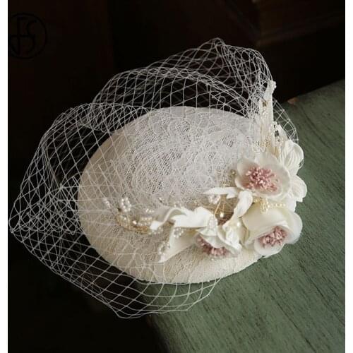 FS White Fedora Women Hat 2021 Fascinator For Wedding Cocktail Party Church Headpiece Flower Feather HairPin Bride French Hats