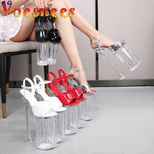 Voesnees 2021 New Super High Heels 26cm Glow Sandals Women Summer Clear Platform Stiletto Female Shoes Catwalk Pole Dance Shoes