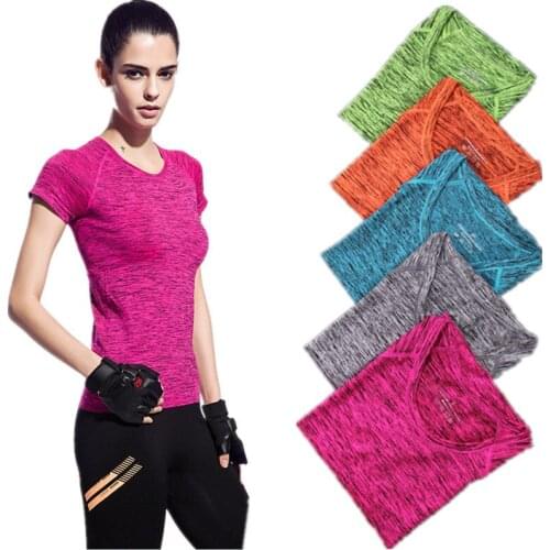 Women 5 Colours Running Shirts Yoga Shirts Sports Fitness T Shirts Ladies Gym Quick Dry Tops Marl Effect Free Shipping Z037