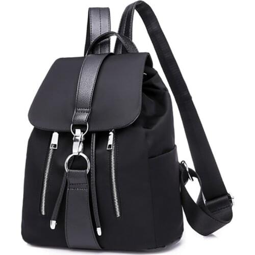 Women Backpack School Bags For Teenager Girls Nylon Zipper Lock Design Black Femme Mochila Female Backpack Fashion Sac A Dos