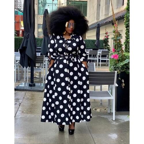 4xl 5xl Plus Size Dress for Women Polka Dot Printed Vintage Retro Turn Down Collar Elegant Evening Office Lady Party Vestidos