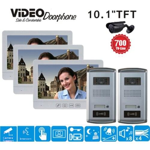 ZHUDELE 10.1" Luxury Display Wired Video Door Phone Touch button Doorbell Intercom IR 700TVL HD Home Security System ID Card 2V3