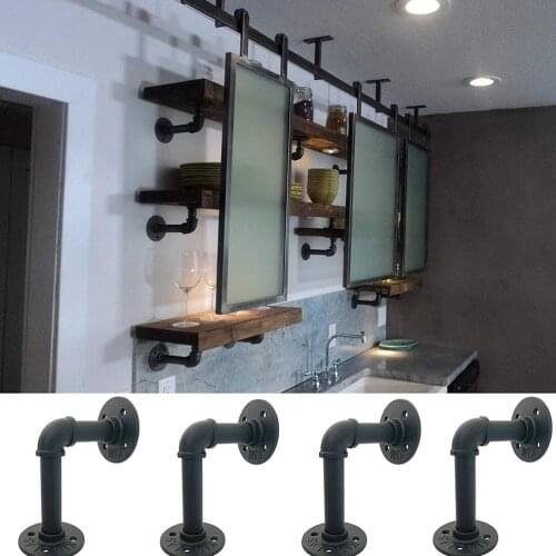 2pcs Industrial Iron Pipe Bracket Wall Mounted Floating Shelf Hanging Wall Decor Pipe Shelf Brackets Wood Board Rack
