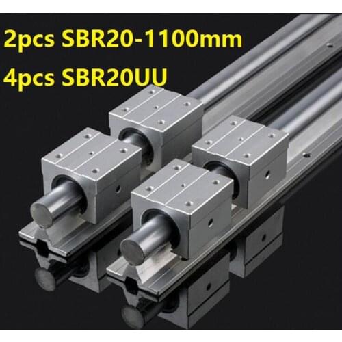 2pcs SBR20 20mm -L 1100mm support guide linear rail + 4pcs SBR20UU linear blocks CNC router linear guide