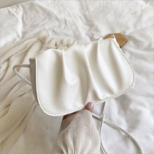 2021 Womens Bag Soft Pu Leather Female Solid Color Underarm Bag Pleated Shoulder Crossbody Bags Сумка Женская Сумка Через Плечо