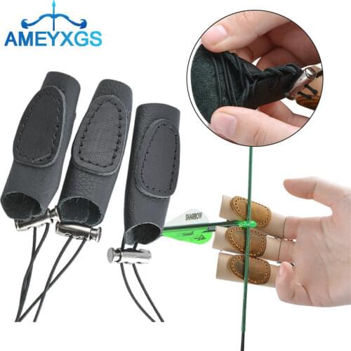 3pcs Archery 3 Finger Guard Traditional Bow Longbow Shooting Protection Gear Cowhide Finger Gear for Hunting Accessories
