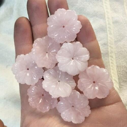 4PCS Natural Rose Quartz Stone Carving Flower Shape DIY Beads Jewelry Accessories Loose Findings Size 25MM 27MM