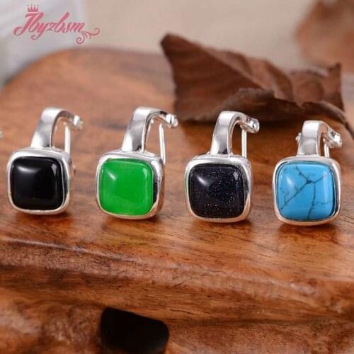 8mm Square Gem Stone Beads White Tibetan Silver For Lady Patry Clamp Trendy Fashion Style Earring 1 Pair.Wholesale Free Shapping