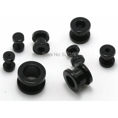 2mm-12mm acrylic black 16pcs screw fit ear plug flesh tunnel gauges expander wholesale body piercing jewelry mix size lot