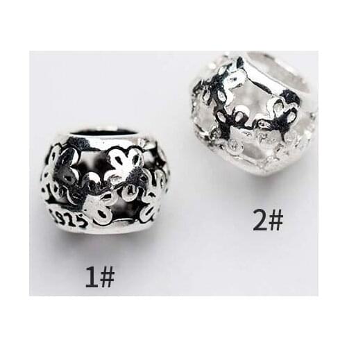 925 Sterling Silver Craft Hollow Out Loose Spacer Beads 7mm Big Hole Flower Silver Charm Beads DIY Jewelry Making Bracelets