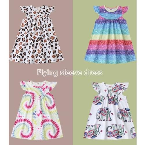 Baby Girl Dress Abstract Circle Print Flying Sleeve Toddler Girl Princess Dress Casual Kids Dresses for Girls Kids Clothes 1-6Y