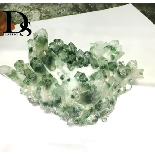 DS New Natural Green Ghost Cluster Crystal Stone And Minerals Geode Druzy Specter Quartz Cluster Decoration Gemstone Specimen