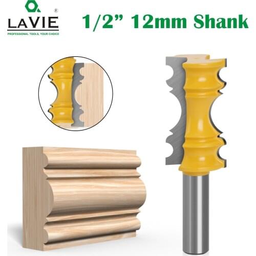 LAVIE 1pc 12mm 1/2" Shank Large Elaborrate Chair Rail Molding Crown Router Bit Line Milling Cutter For Woodworking Tools MC3101