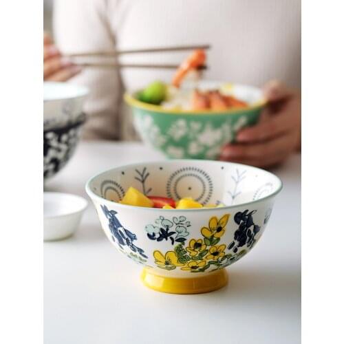 6 inch Ceramic bowls household instant noodle rice bowl thickening anti-hot soup bowl hand-painted salad dessert bowl tableware