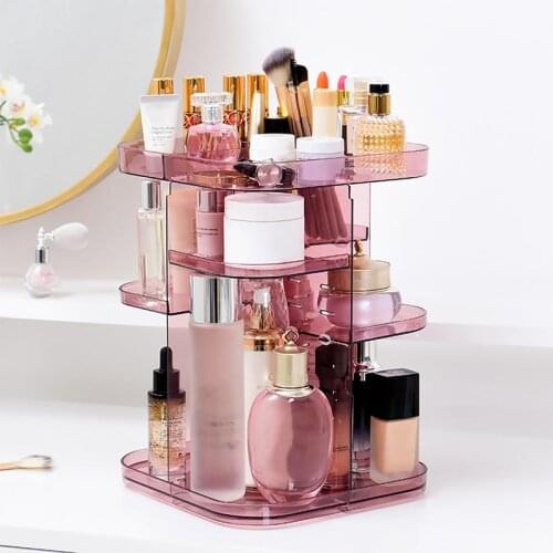 Cosmetic Storage Box 360 Degree Rotating Storage Rack Plastic Skin Care Finishing Rack Jewelry Storage Box Adjustable Holders