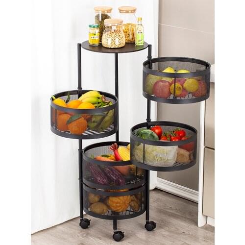 Kitchen Vegetable Shelving Multi-layer Floor Round Rotating Vegetable Basket Fruit Storage Basket for Household Items