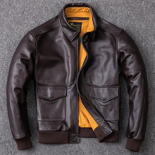 Free Shipping Mens Genuine Leather Jacket Military Pilot Jackets Air Force Flight A2 Jacket Coat Natural Cowhide Clothes