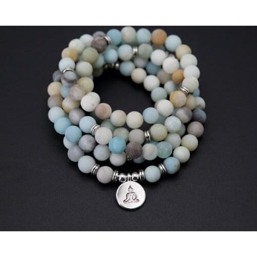 Fashion Women bracelet Natural Stone Matte Frosted beads with Lotus OM Buddha Charm Yoga Bracelet 108mala necklace dropshipping