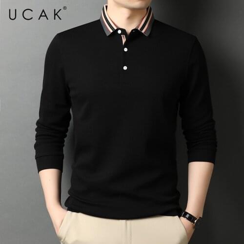 UCAK Brand Classic Turn-down Collar Solid Color T Shirt Men Clothes Autumn Pure Cotton Streetwear Long Sleeve T-Shirts U5734