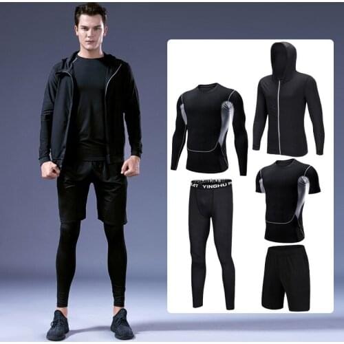 5 Pcs/Set Mens Tracksuit Sports Suit Quick Dry Fit Running Sets Exercise Joggers Training Sportswear Gym Fitness Workout Clothe