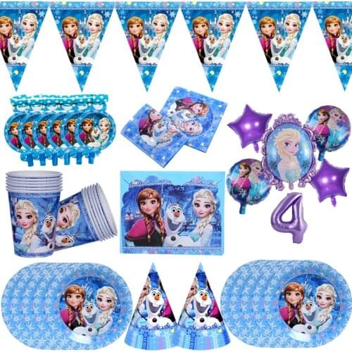 Disney Princess Frozen 2 Elsa Party Supplies Tableware Set Tablecloth Paper Cup Napkins Banner Wedding Baby Shower Decorations