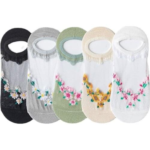 5 Pair Low Cut Breathable Transparent Women Socks Set Summer Thin Section Mesh Hollow Out Lace Socks Fashion Skarpetki Damskie