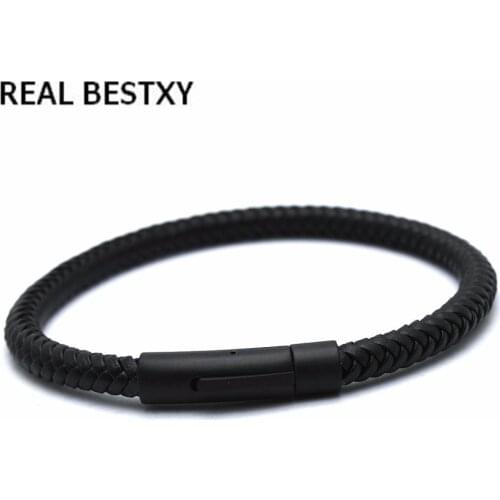 REAL BESTXY Newest black stainless steel clasp Leather Wrap Bracelet for men and women leather bracelet hot selling